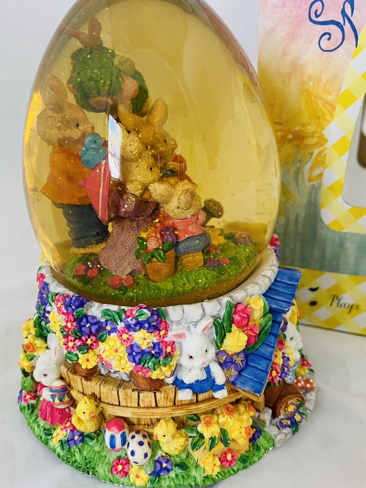 Easter Spring Water Globe Musical " Easter Parade" Egg Shaped In Original Box