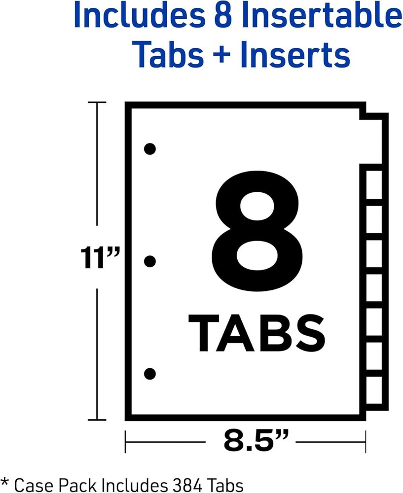 Avery 8-Tab Binder Dividers, Insertable Multicolor Big Tabs, 10 Sets (11111)