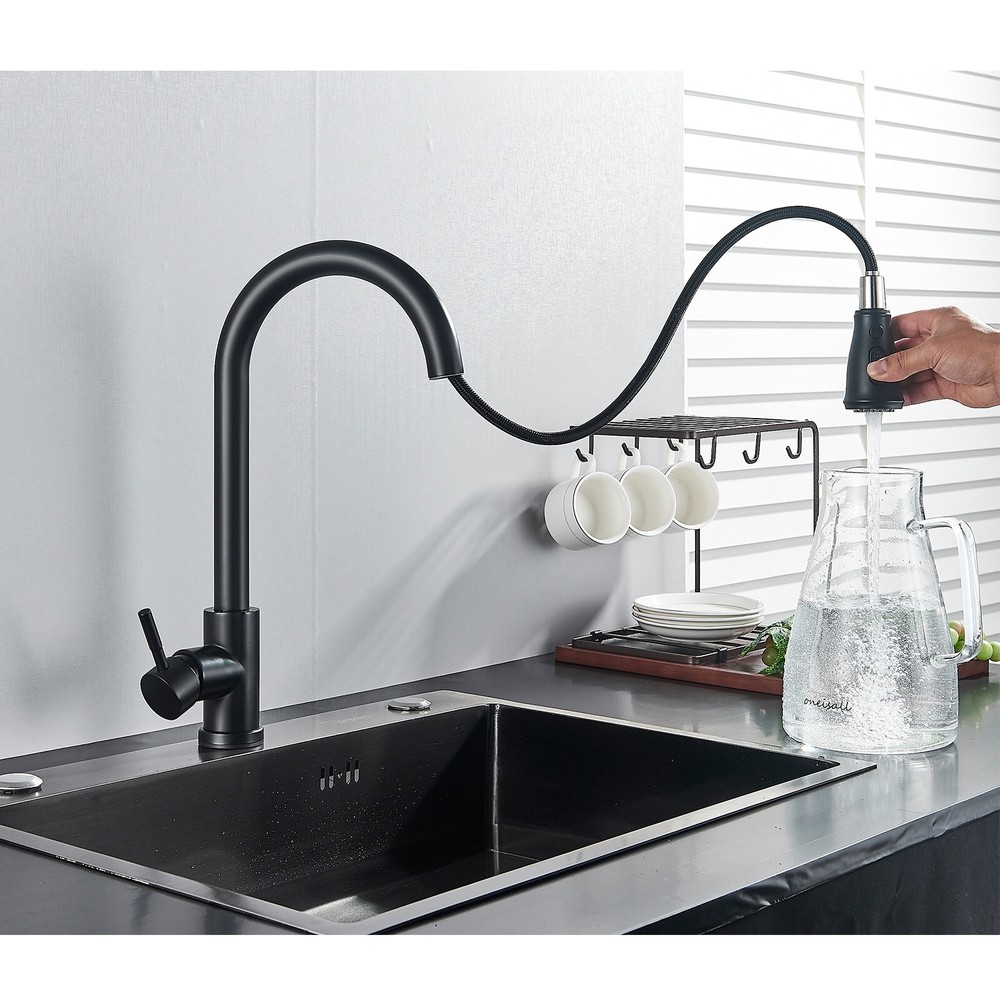 Touch Sensor Kitchen Sink Faucet Pull Down Sprayer Matte Black Single Hand Taps