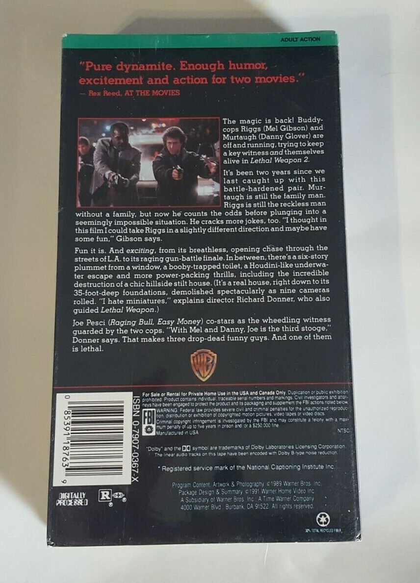 Lethal Weapon 2 (1989) VHS 1991 New/Sealed Watermarks (Mel Gibson, Danny Glover)