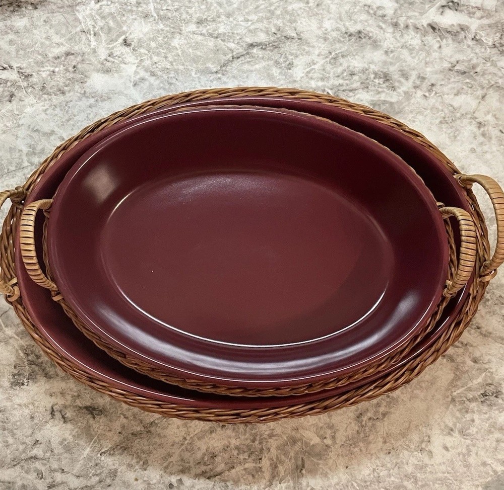 Temp-tations Presentable Ovenware 2pc Oval Ceramic Baking Dishes Burgundy