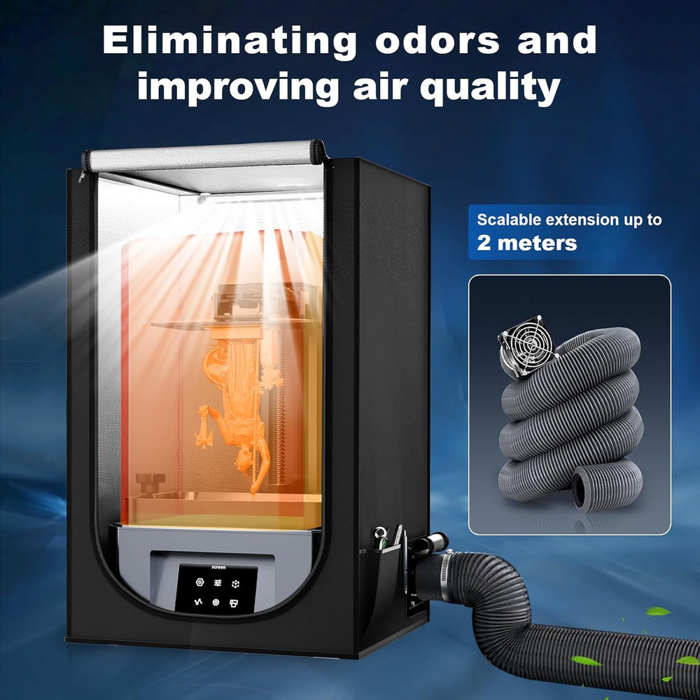 Multifunctional Resin 3D Printer Enclosure with Ventilation Kit & LED Light, 3D