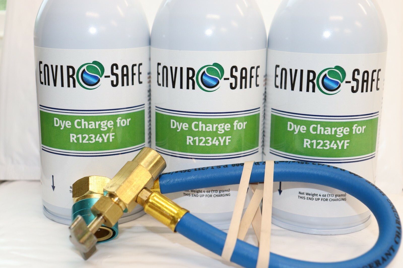 Dye Charge for R1234yf,UVdye, Enviro-Safe 3 cans & Brass charging hose