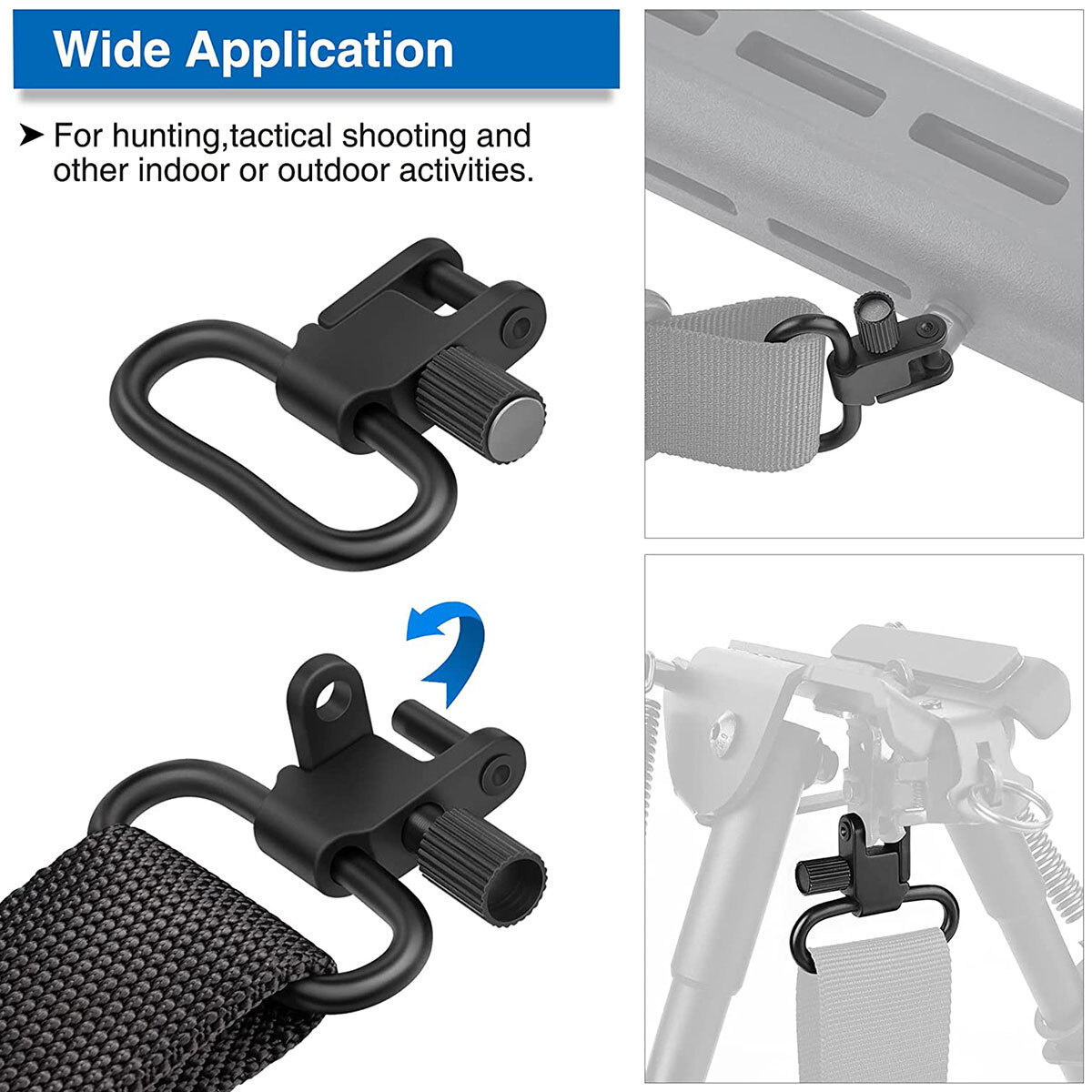 2/4PCS Rifle Gun Sling Swivels Quick Detach Heavy Duty Steel Swivel Set 1"/1.25"