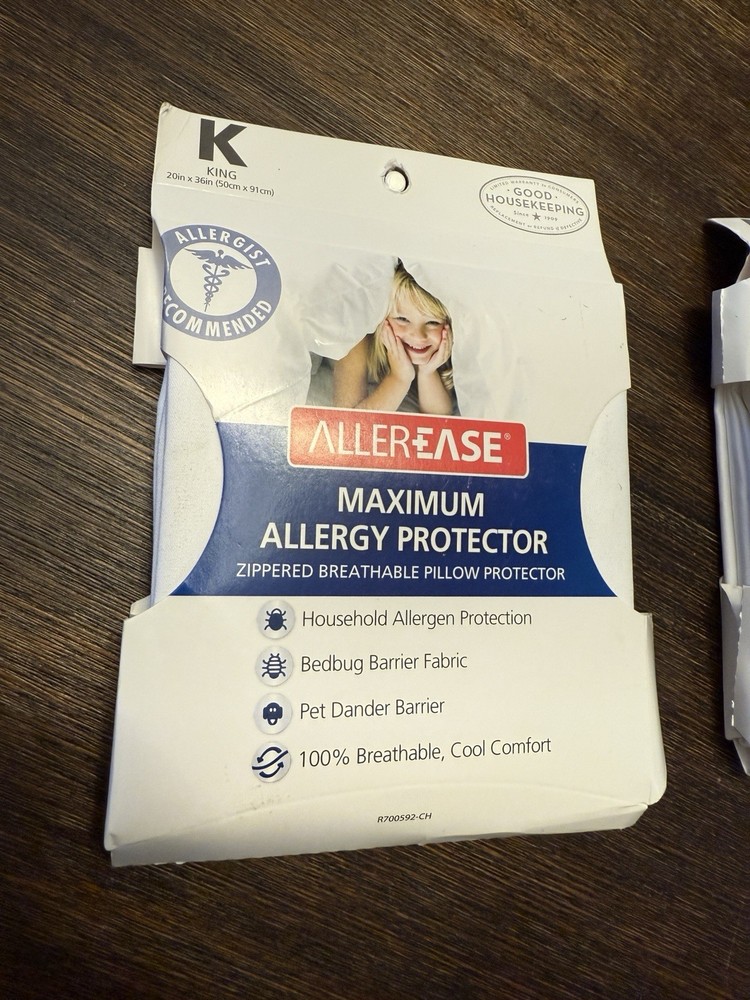Allerease Maximum Protection White King Size Zippered Pillow Protector 2 NEW