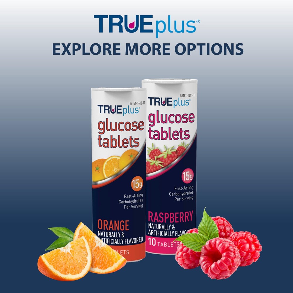 TRUEplus Glucose Tablets, Raspberry, 6x 10ct Tubes - Fast Acting