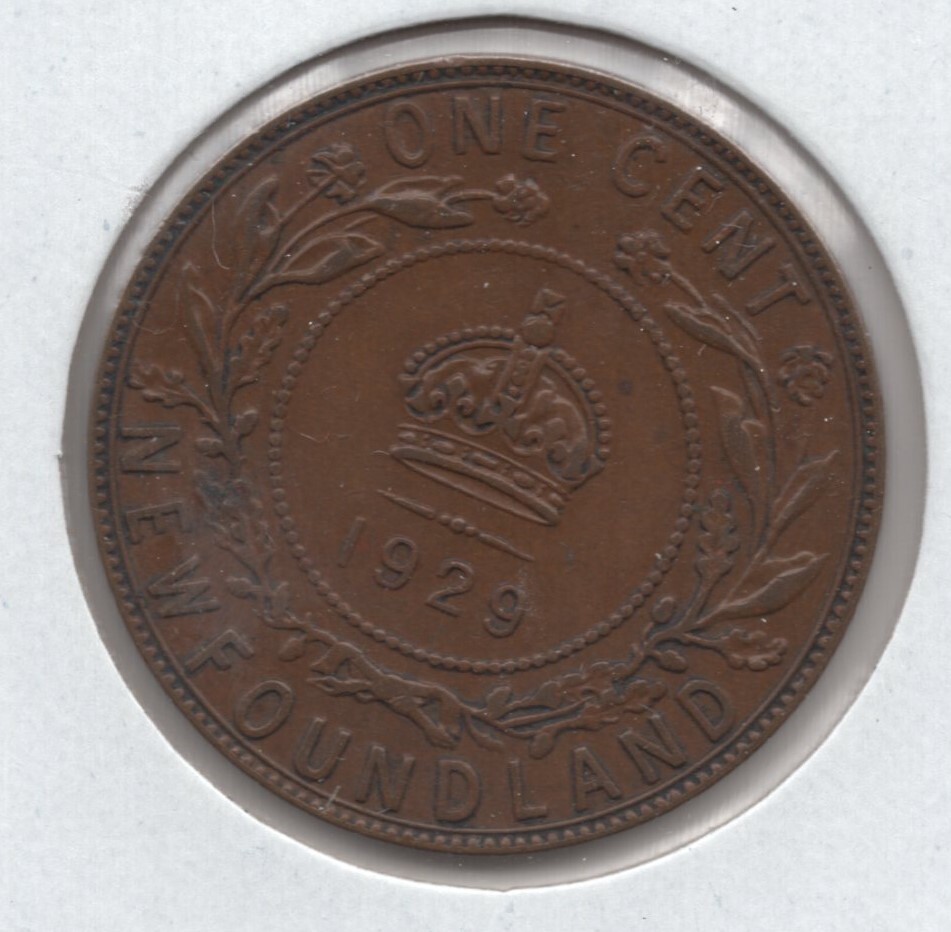 1929 Newfoundland Large 1 Cent Coin - VF+