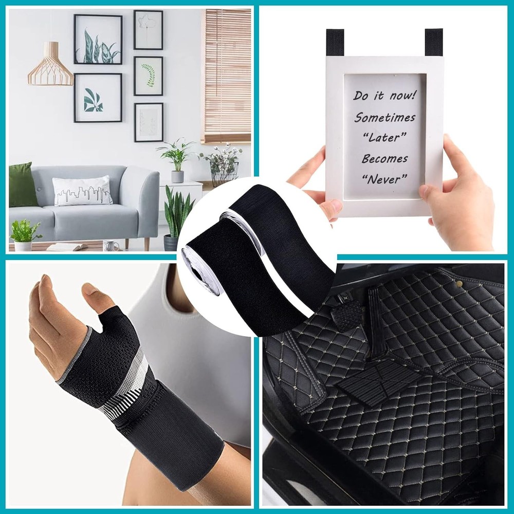 Heavy Duty Black Hook Loop Tape, 4"x18' Adhesive Strips