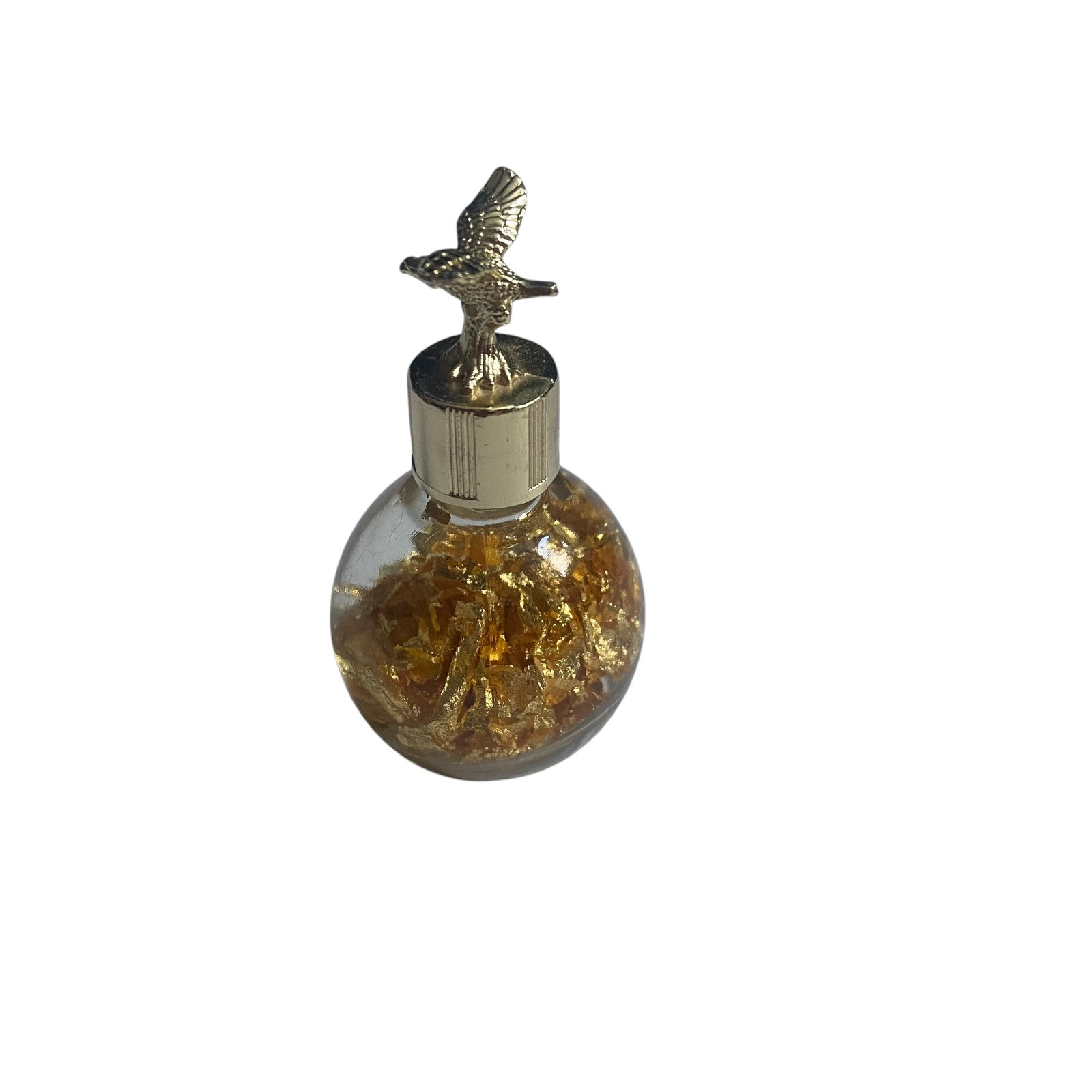 Pure Gold Flake 24 Karat Bottle 2 3/4" t Round Glass American Eagle Figure Cap