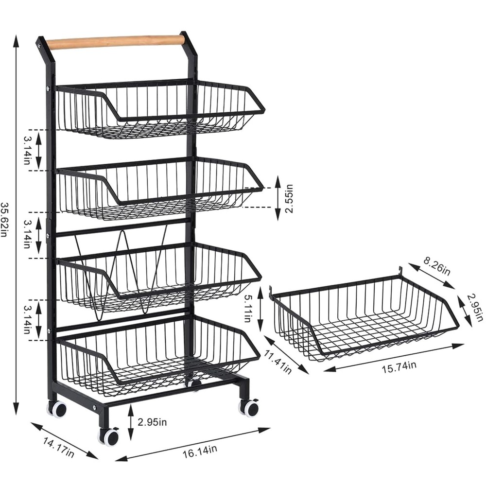 4-Tier Small Rolling Storage Kitchen Cart Multi Purpose Utility Organizer Adjust