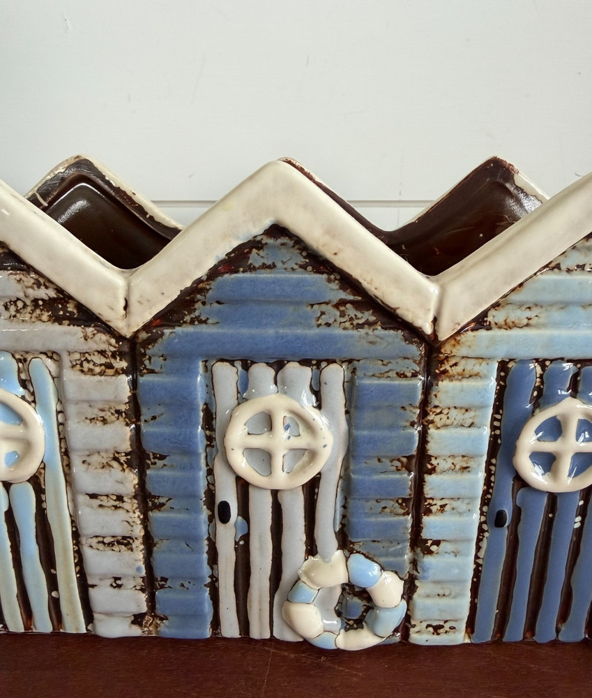 Triple Beach Hut Decorative Planter Ceramic Blue