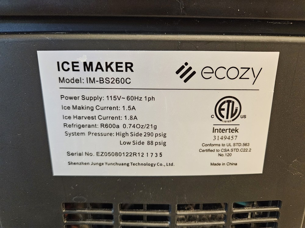 Ecozy Countertop Ice Maker IM-BS260C Tested & Working