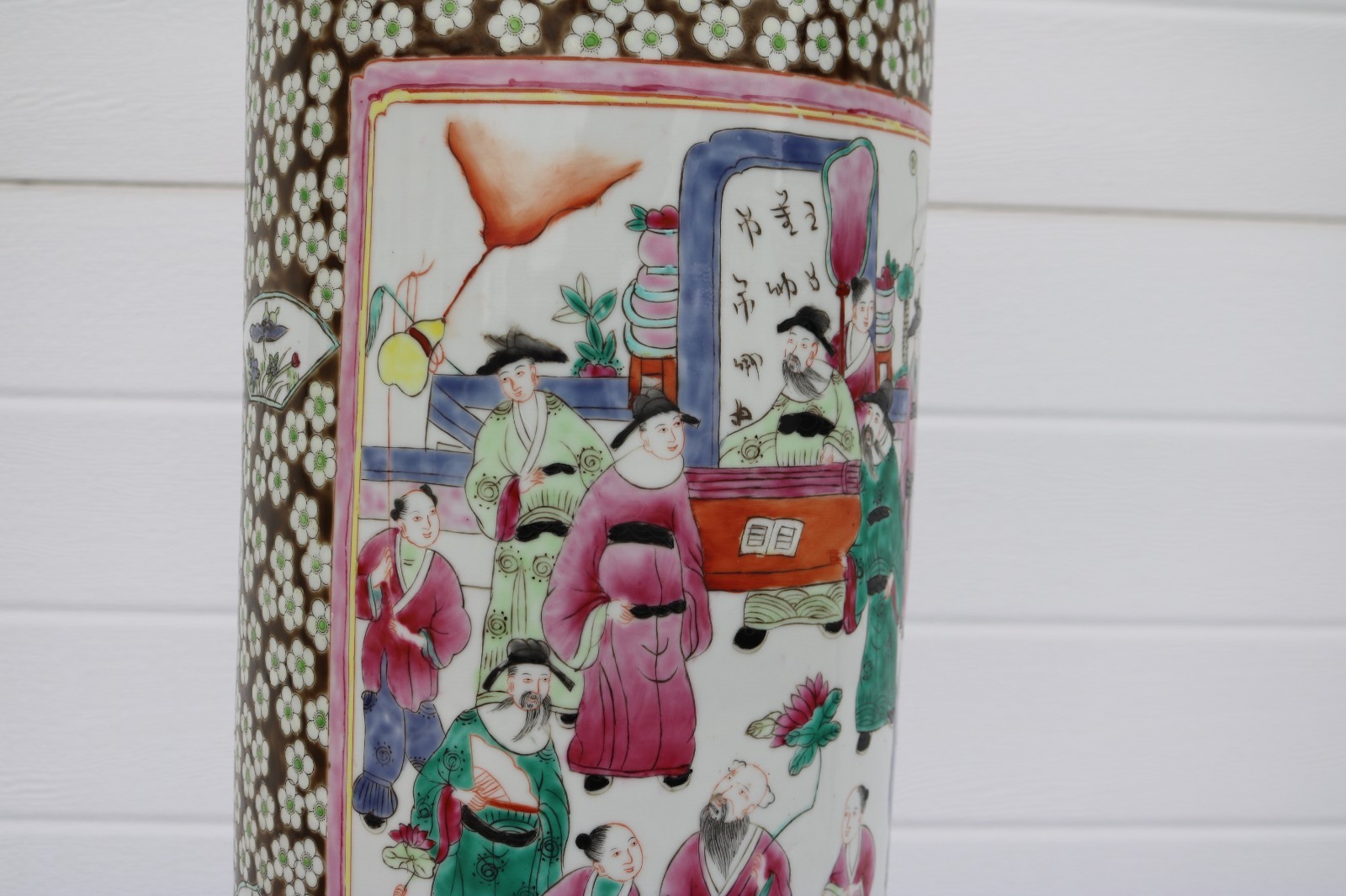 Vintage Large Mid Century Famille Rose Porcelain Umbrella Stand 24"