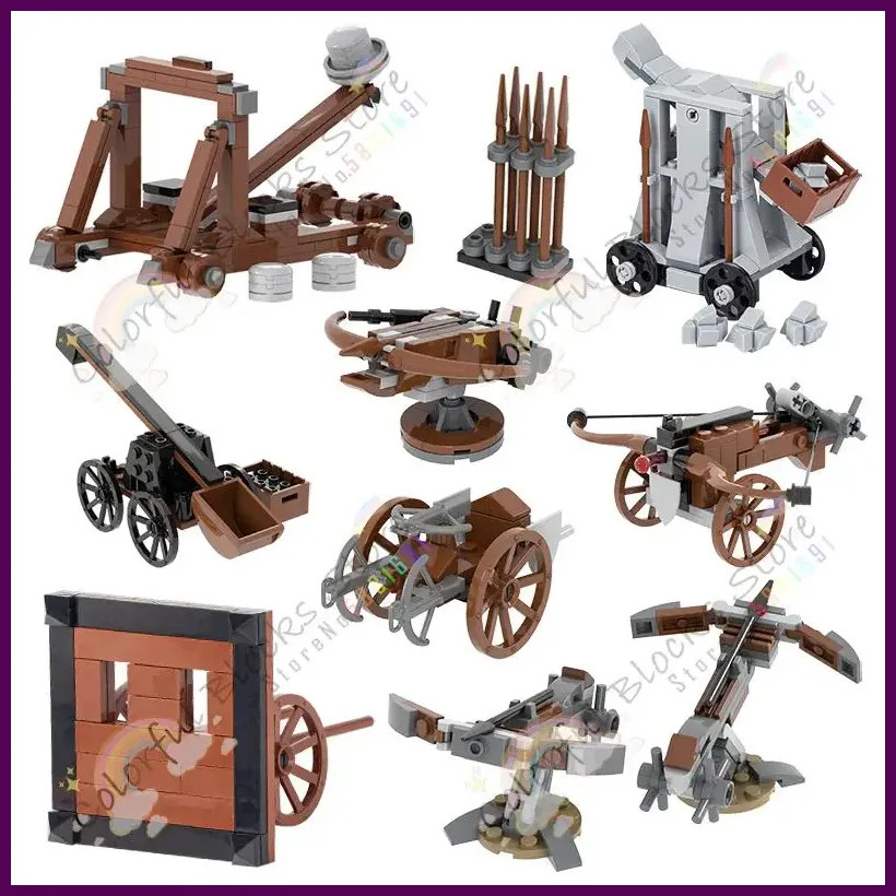 Medieval Catapult Military Weapon Model Building Blocks Removable Shield