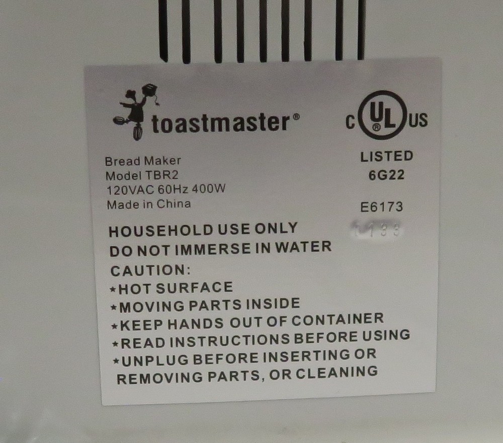 Toastmaster Bread Box Plus Bread Maker TBR2