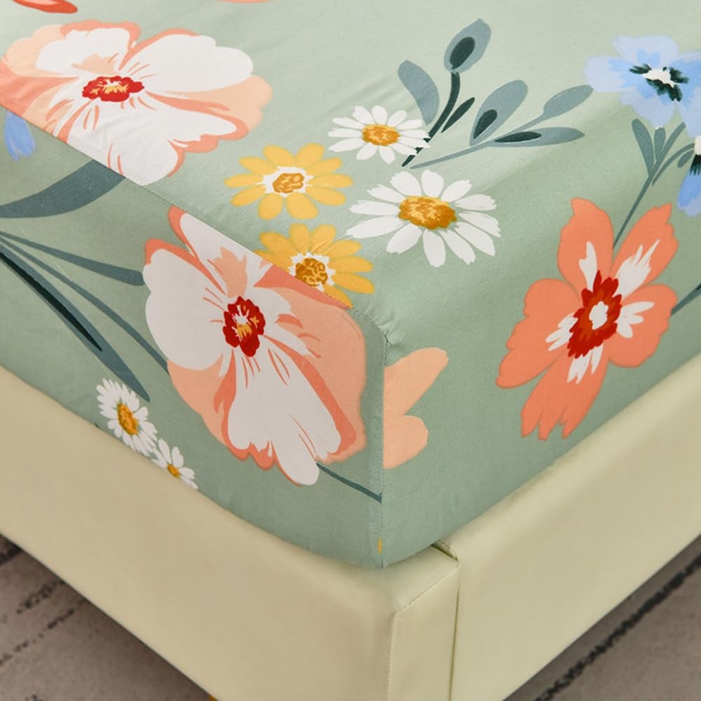 Fitted Sheet Twin Size,Flowers Fitted Sheet -Soft Lightweight Microfiber Deep...