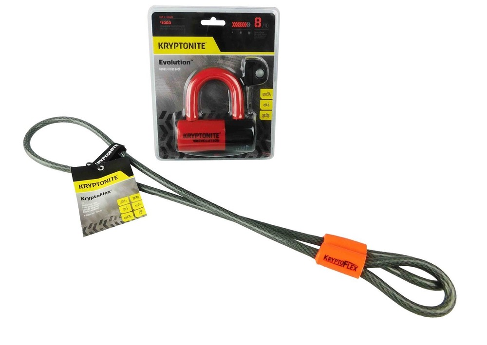 Kryptonite Evolution Series 4 Disc Lock Red and 1004 3.5 ft Looped cable