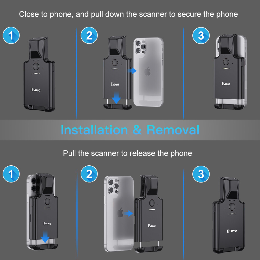 1D 2D QR Barcode Scanner Wireless Inventory Reader Fit iPhone iPad Android Phone