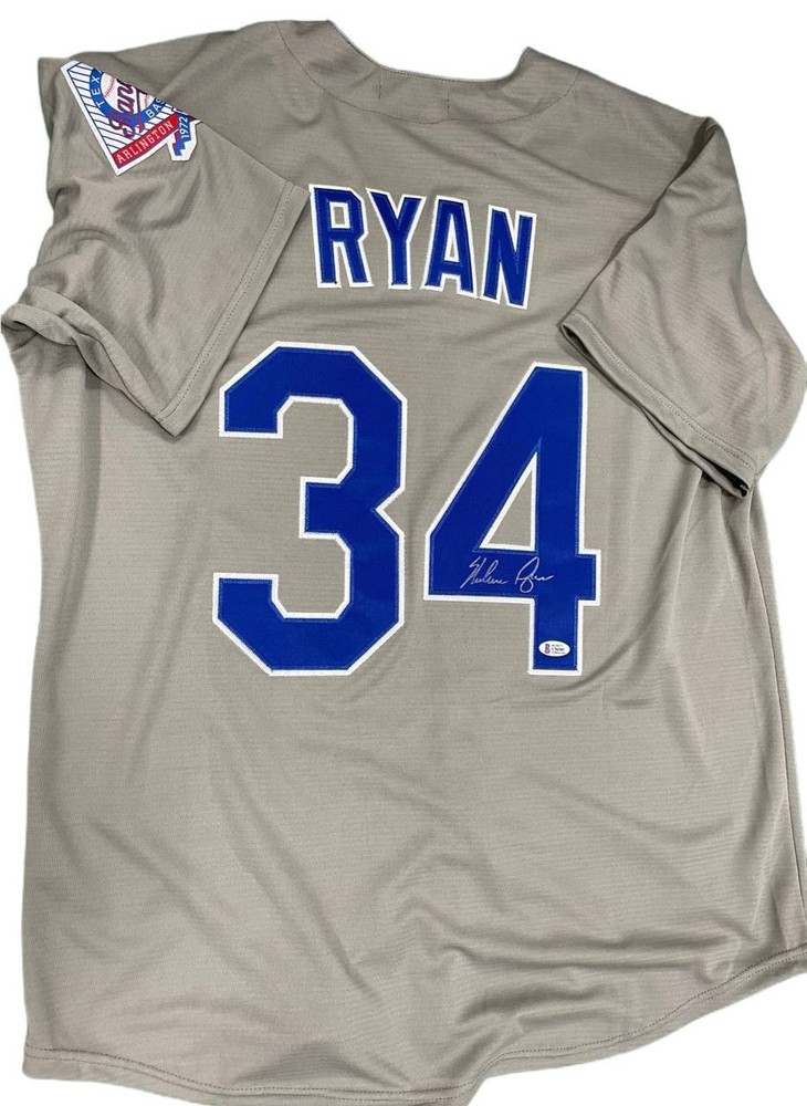 Grey Jersey MLB Nolan Ryan Signed Autographed #34 BAS COA