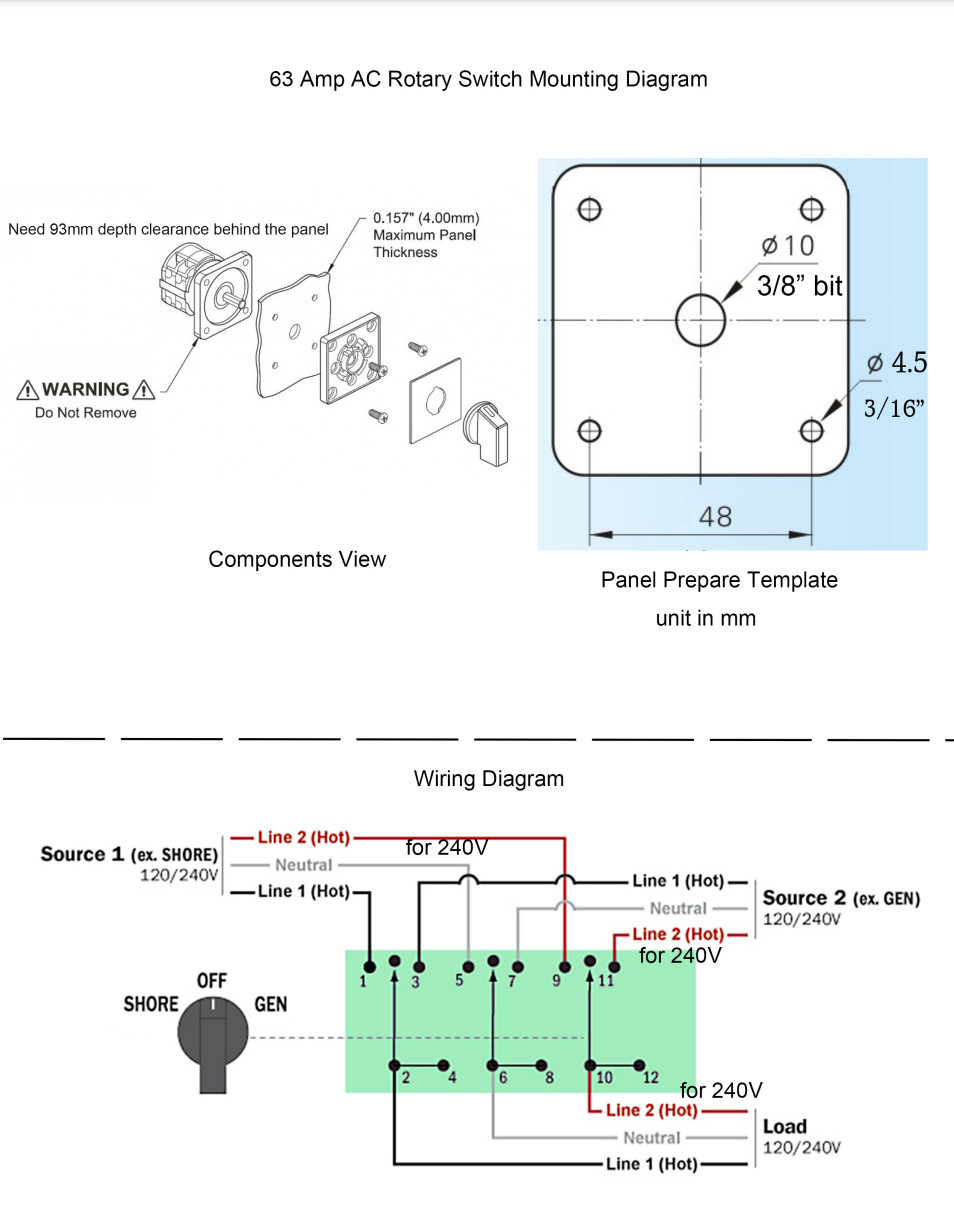 60 Amp Transfer Switch, Line-Off-Gen/Invertor Rotary Switch with UL(cRU) Listing