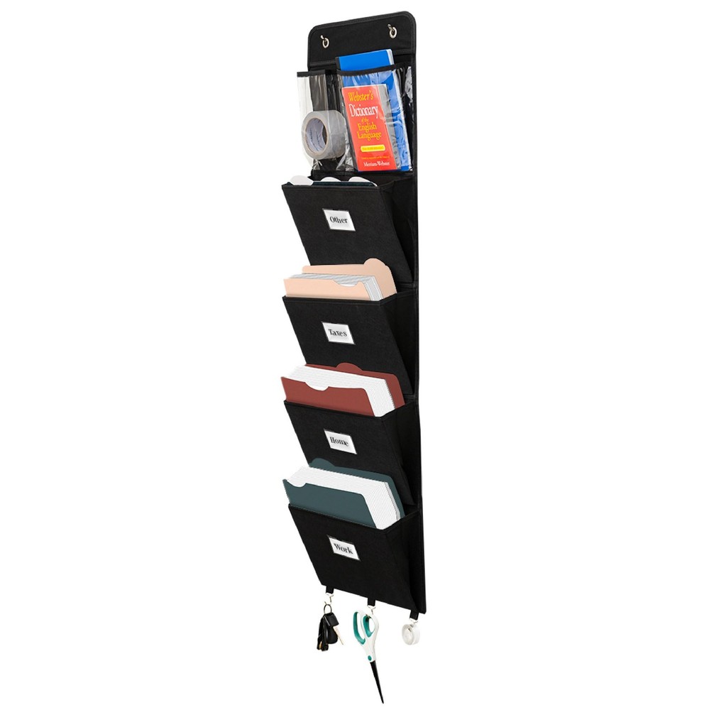 Wall File Organizer For Over the Door Hanger Document Rack with 5 Pockets
