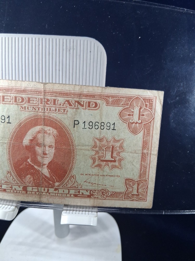 1945 NETHERLAND 1 GULDEN BANKNOTE MOUNT BILJET