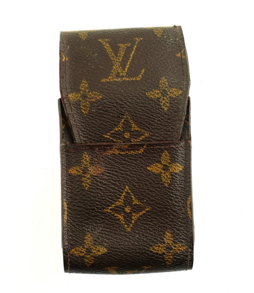 Authentic LOUIS VUITTON LV Monogram Canvas Leather Cigarette Pouch Case