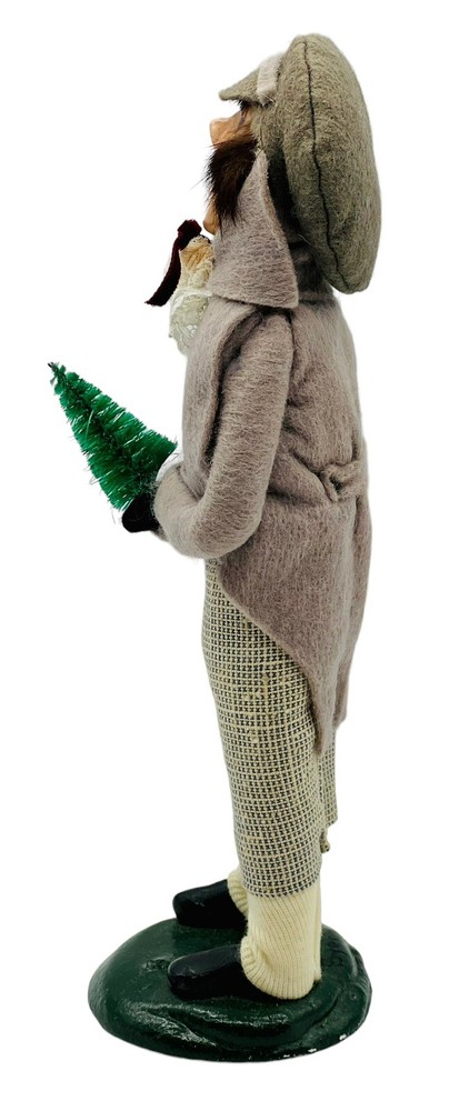 Byers Choice Man with Small Tree Tan Jacket Hat Checked Pants 1985 Bumpy Base