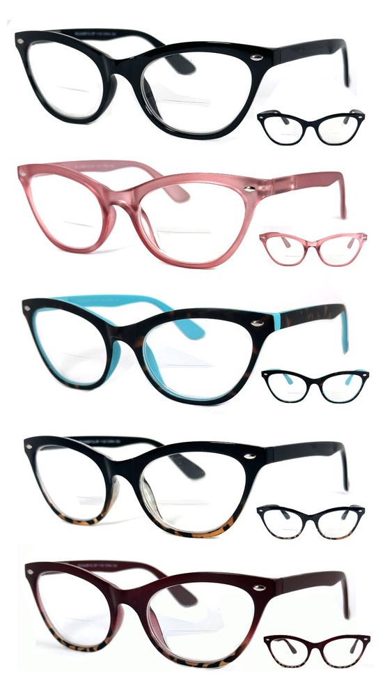 Womens Retro Cat Eye Frame Bifocal Reading Glasses Spring Temples