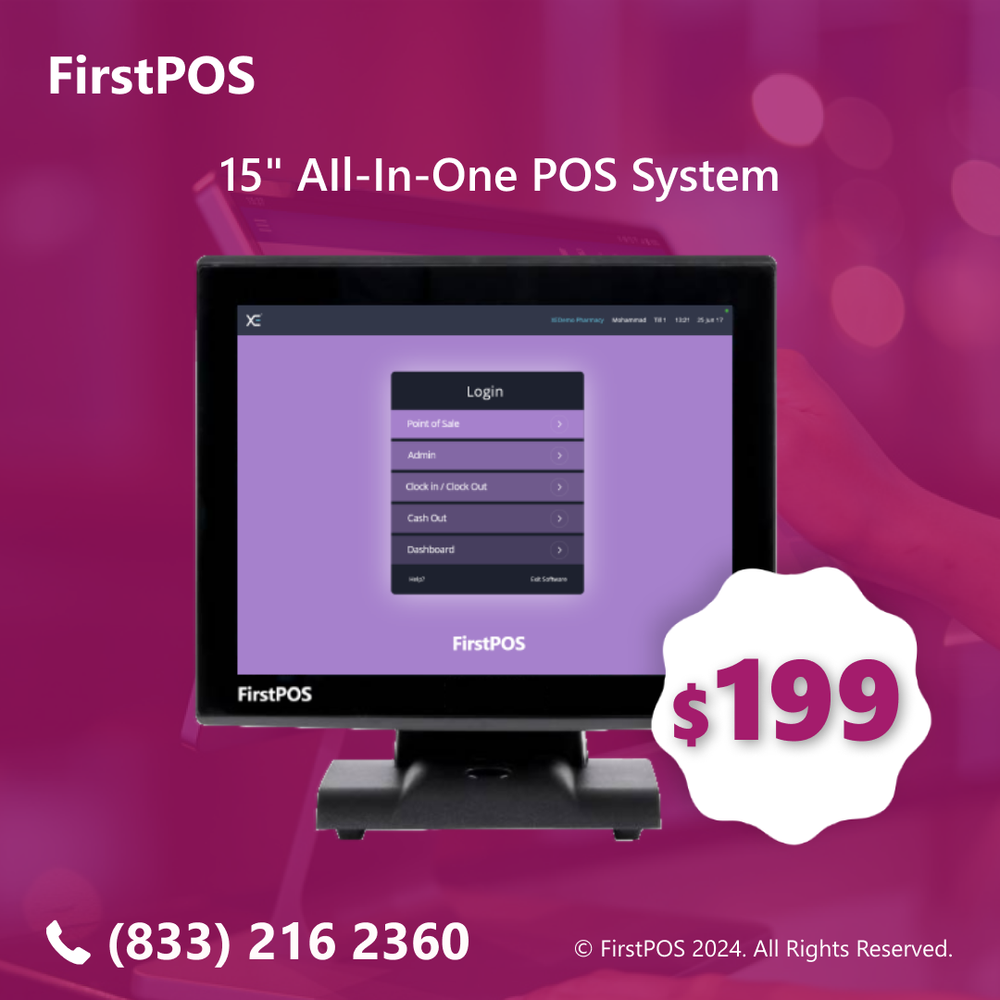 15'' Touchscreen POS Cash Register Till System Restaurants & Diners