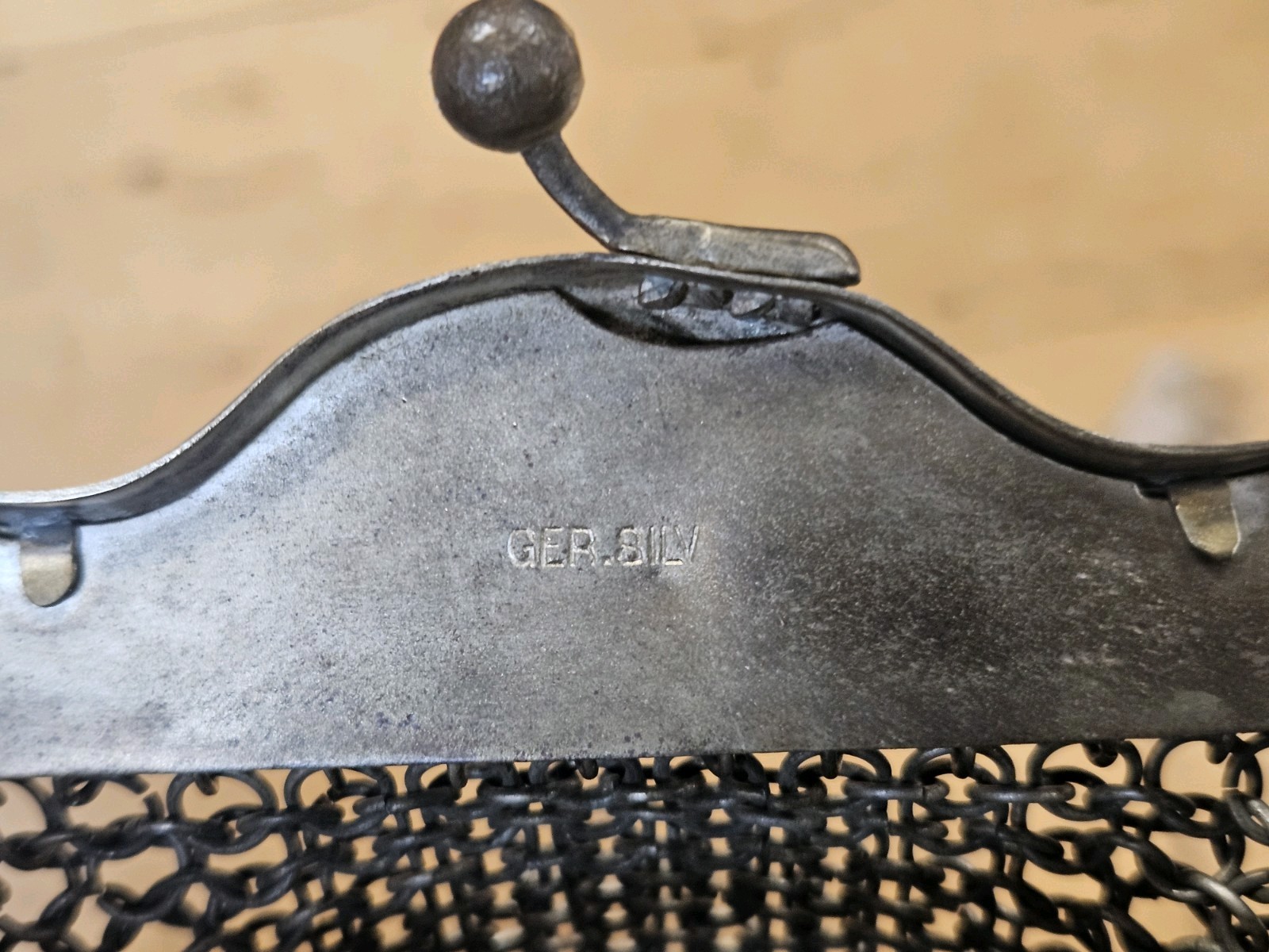 Vintage Ornate German Silver Numbered & Engraved Metal Mesh Purse Missing Chain