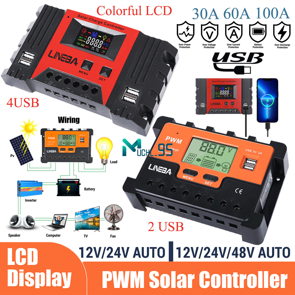30A-100A Solar Panel Regulator Charge Controller 12/24/48V with LCD Display USB