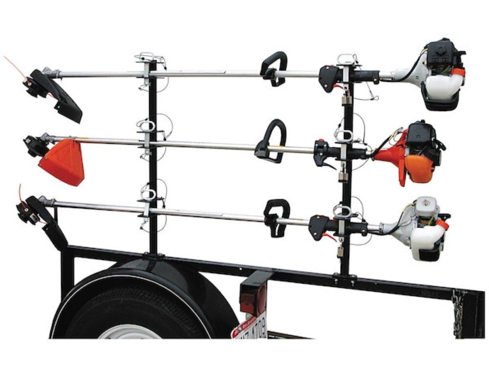 3-Position Channel Style Lockable Trimmer Rack for Open Landscape Trailers LT13
