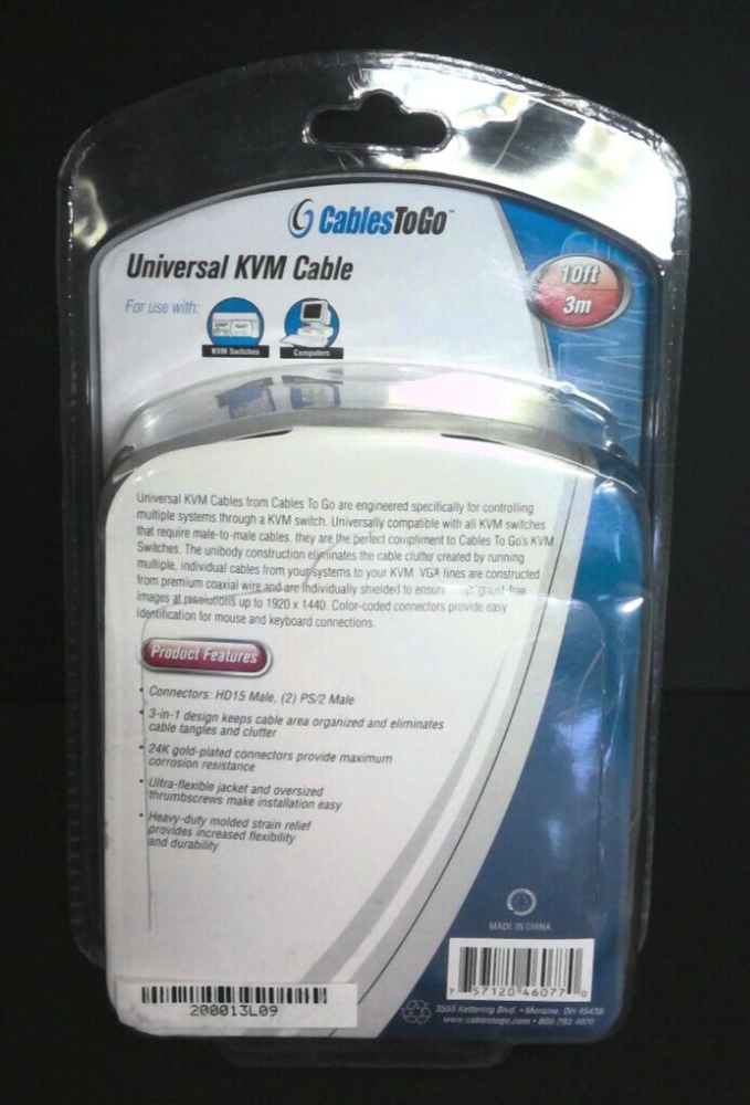 CablesToGo Universal KVM Cable 10ft/3m (Model: 46077)