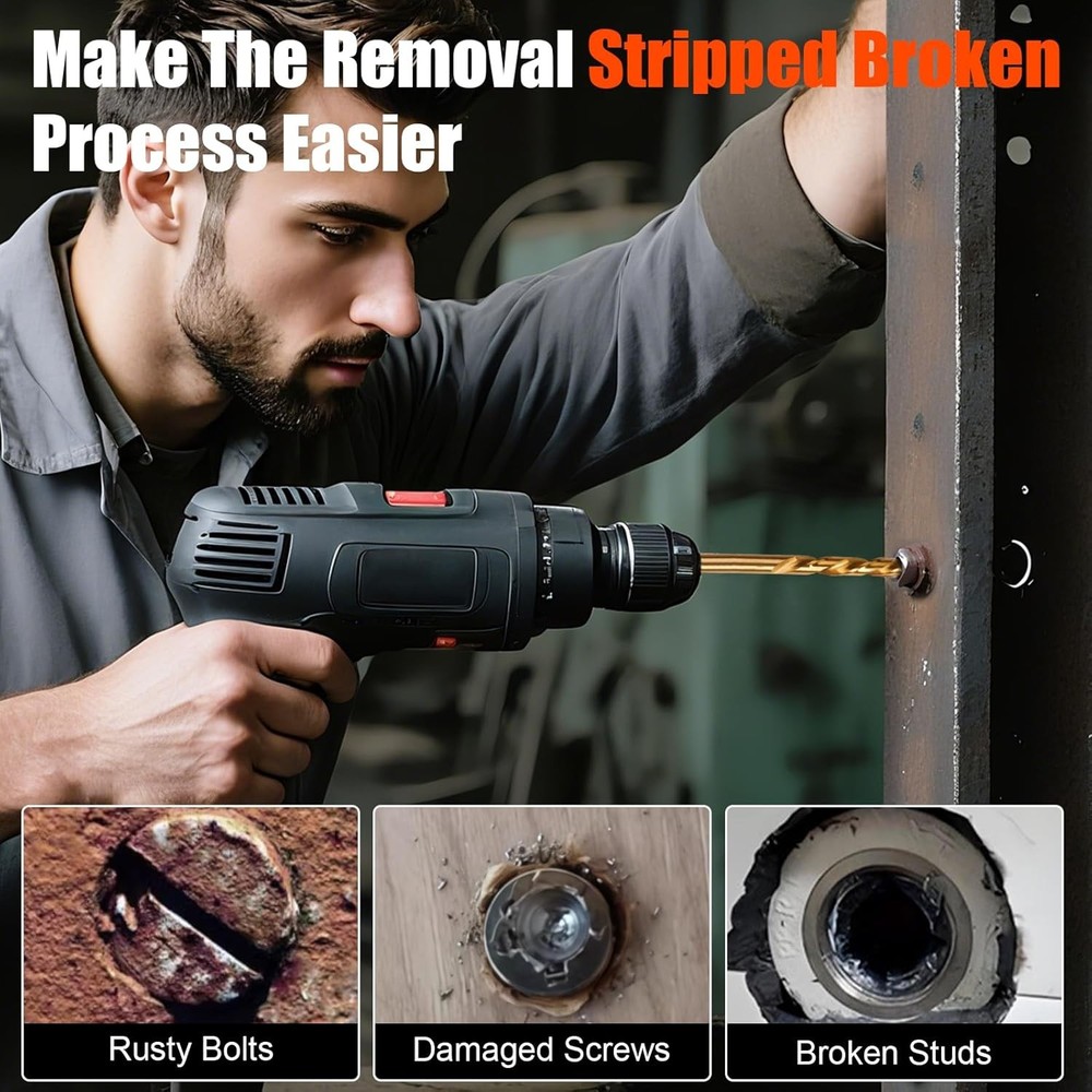 14pc Screw Extractor Set Left Hand Drill Bits Easy Out Bolt Remover Kit