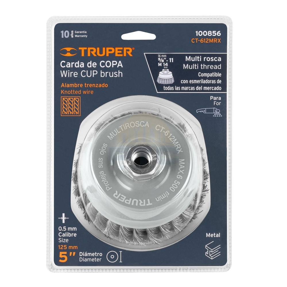 Truper CT-612MRX Carding cup 5" thick braided wire, Multi-thread