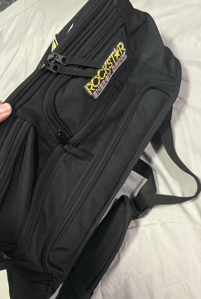 Rockstar Energy Drink Black Backpack Bag 9 Compartments School Work Causal