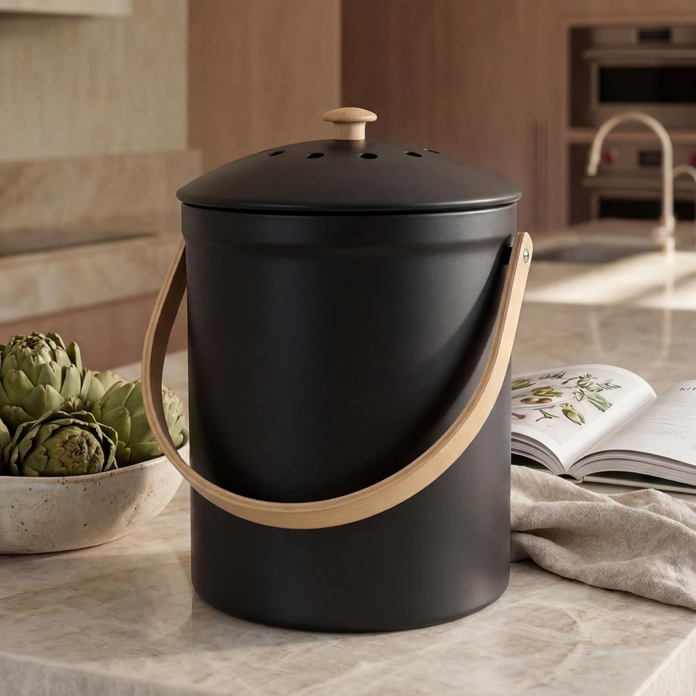 Beautiful Kitchen Compost Bin with Smell Proof Lid - Rust Proof and Odorless Com