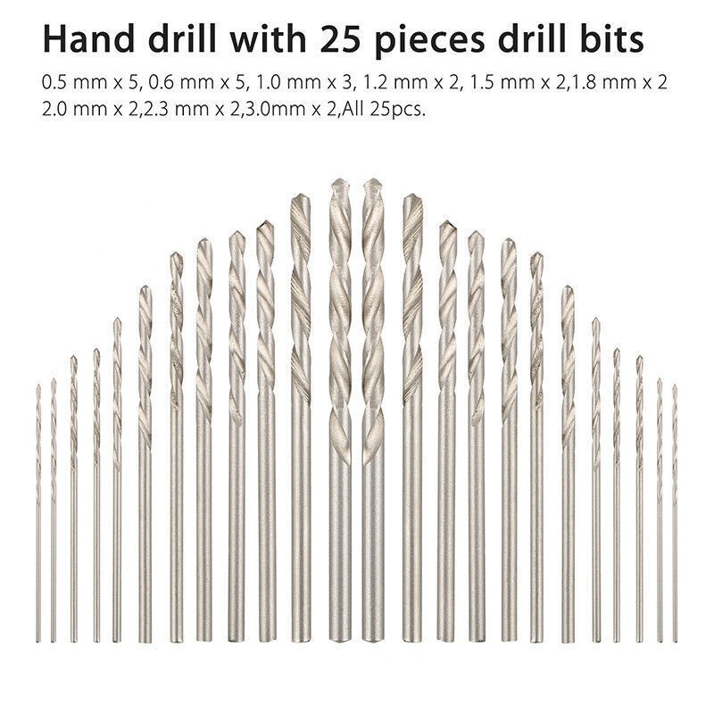 26Pcs Mini Micro Hand Drill Bit Kit Manual Keyless Chuck Pin Vise Rotary Tool b