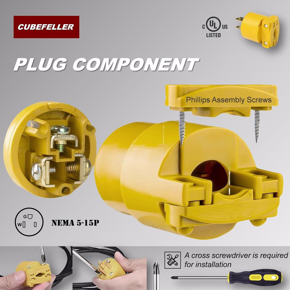 CUBEFELLER® Electrical Replacement Plug & Connector Set, Extension Cord Ends Mal