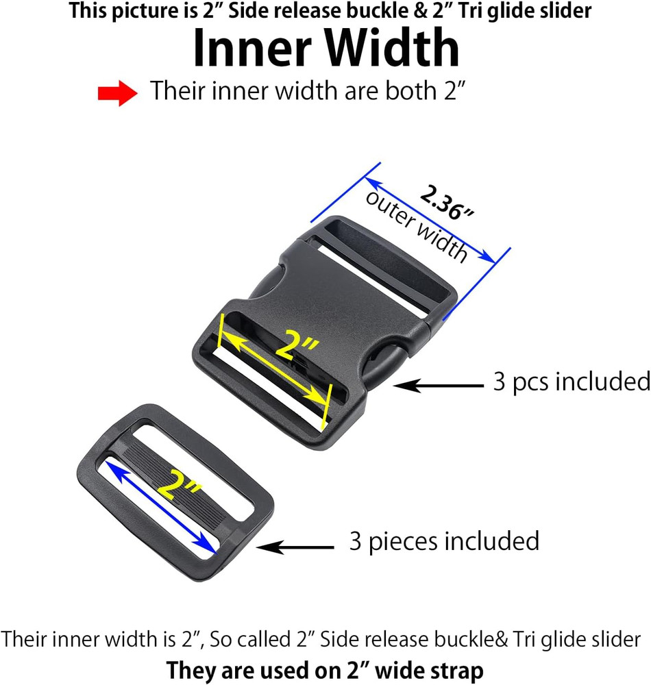Heavy Duty Side Release Buckles with Plastic Tri Glide Slides