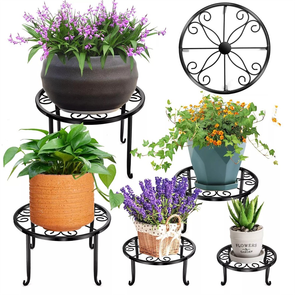 Metal Plant Stand Heavy Duty Flower Pot Stands For Outdoor Indoor Plants 5 Pack