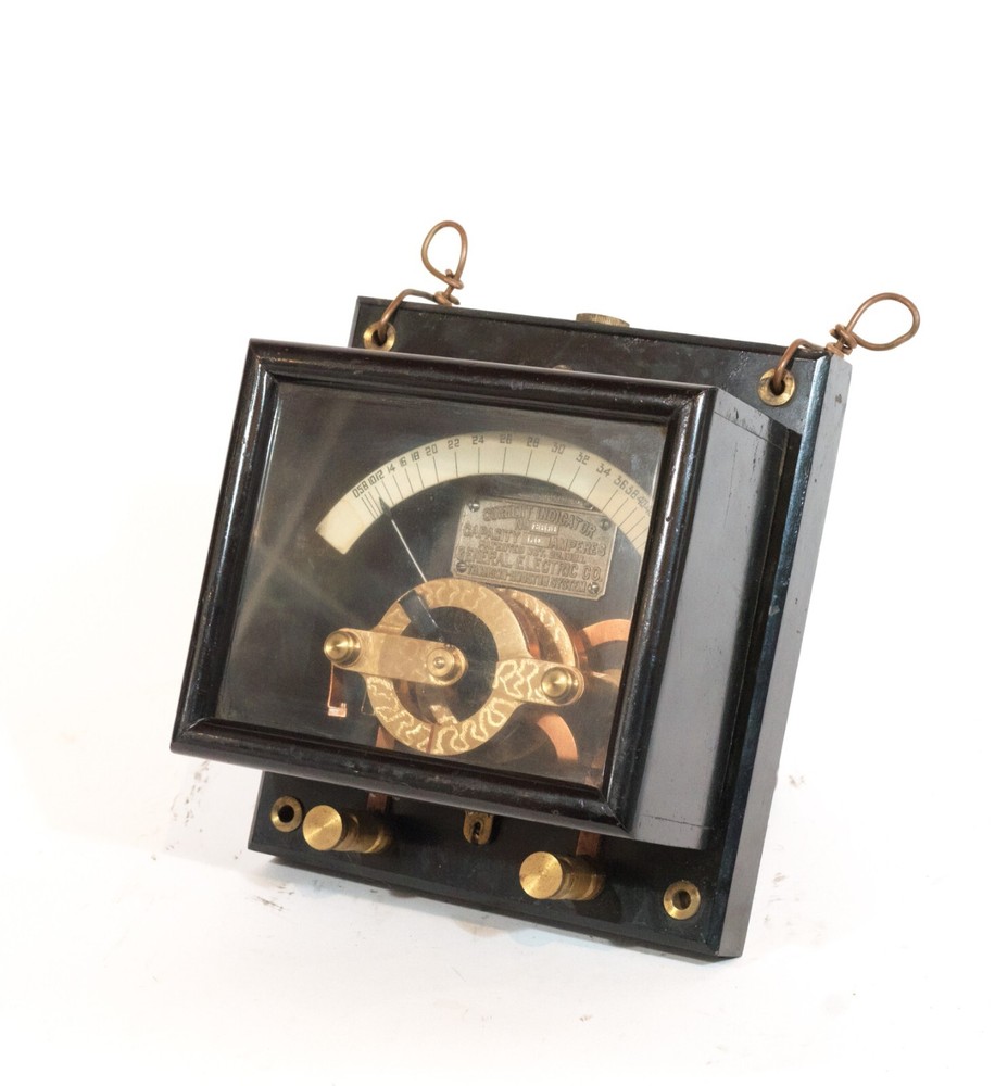 Exceptional 1890 General Electric Engine-Turned Current Indicator On Slate Base