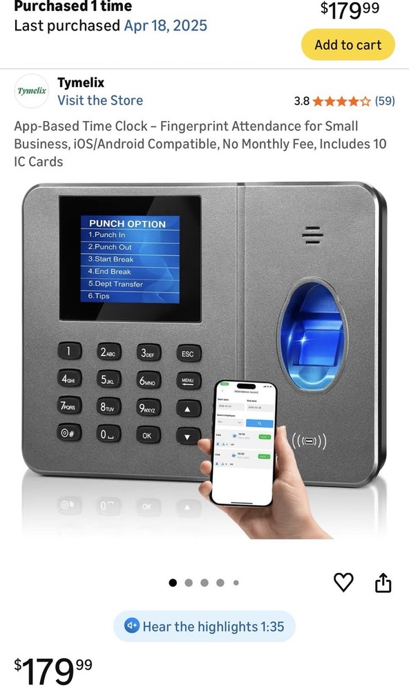 App-Based Time Clock – Fingerprint Attendance for Small Business, iOS/Android