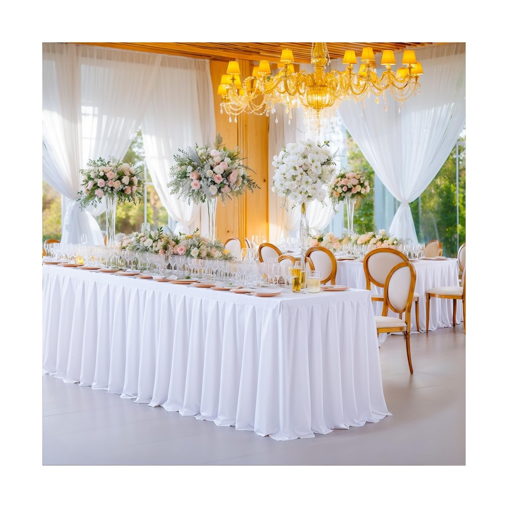 8 Pack White Rectangle Tablecloth 8 FT Stretch Spandex Fitted Table Cloth for...
