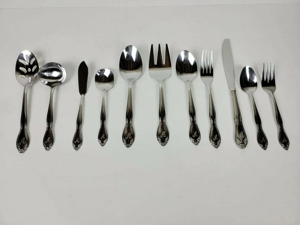 Alcove 66 Pc. Rose Monogram A Flatware Set