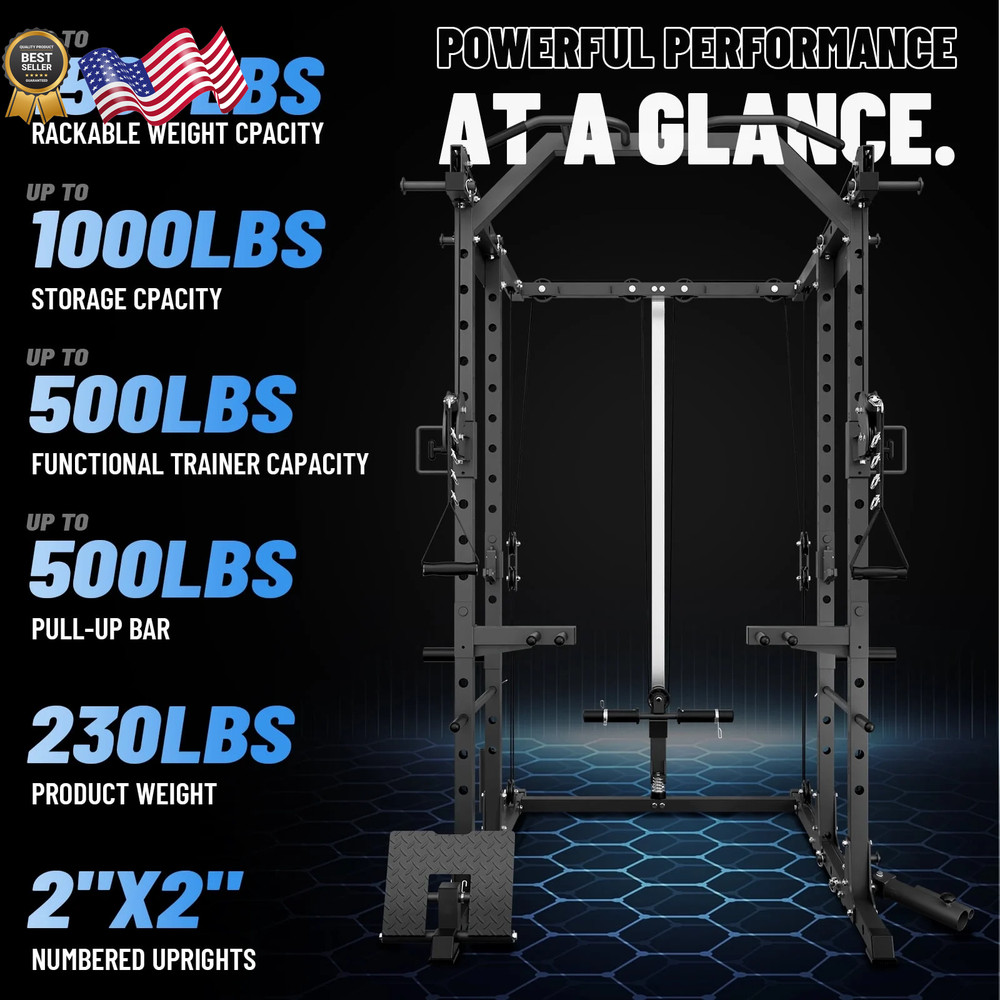 Power Rack Cage Weight Rack with Cable Crossover Machine,Multi-Function