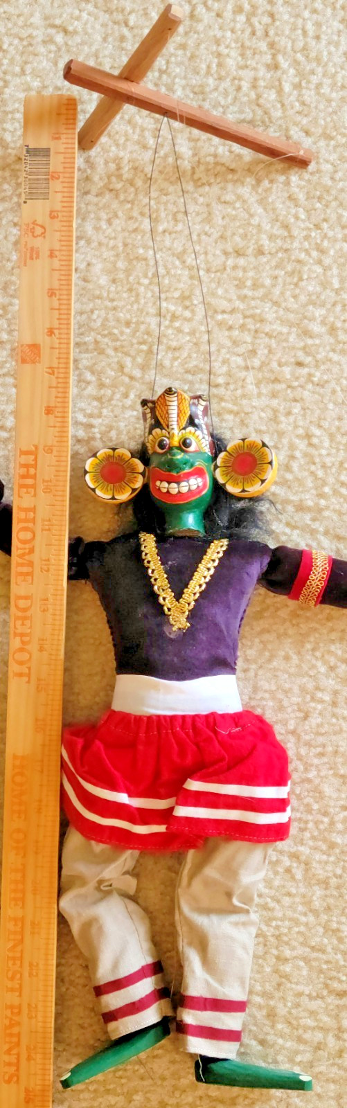 Sri Lanka RUKADA Marionette Puppet VINTAGE Wood Lankan HAND MADE Folk Art Figure