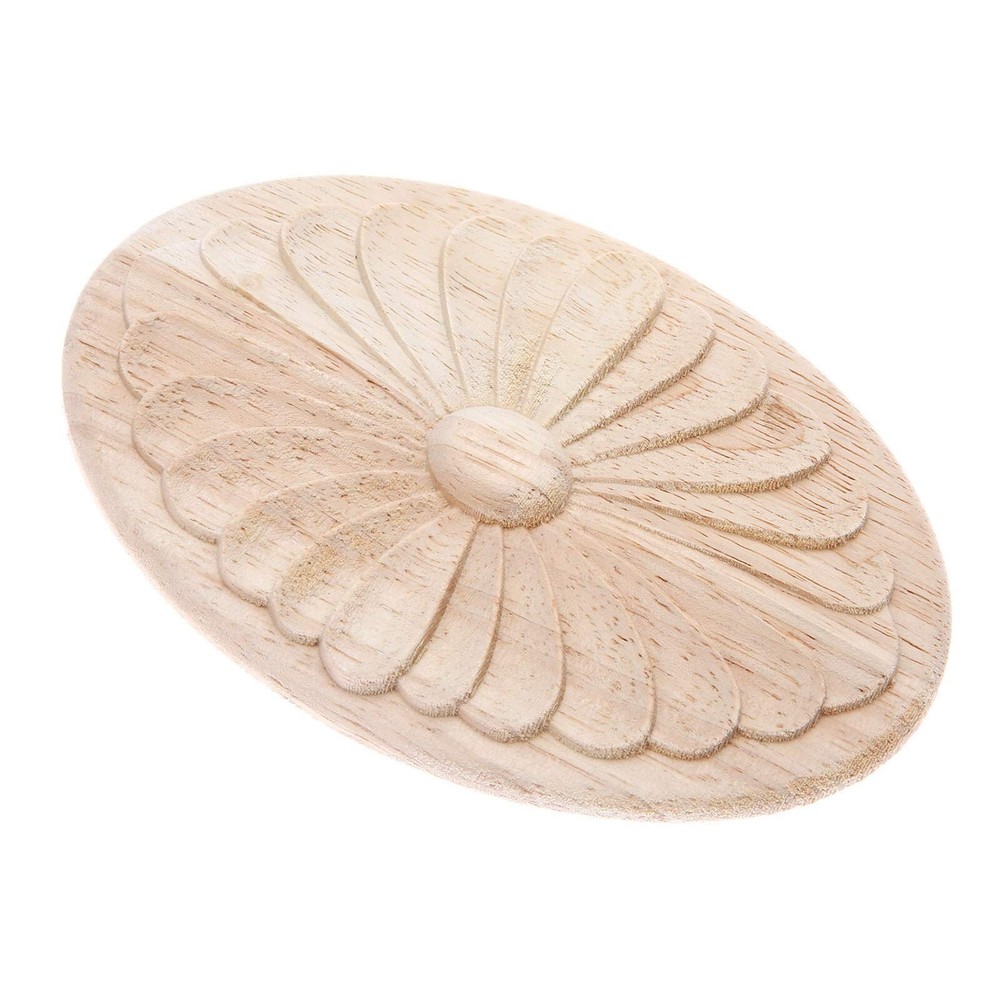 MUXSAM 1Pc Simple Unpainted Solid Wood Carved Oval Flower Pattern Door Centra...