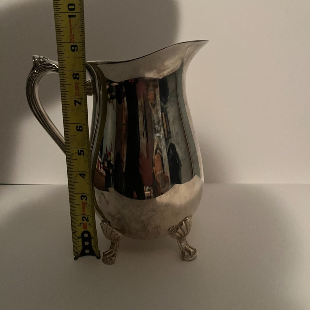 Vintage Silver Plated Footed Water Pitcher with Ornate Handle
